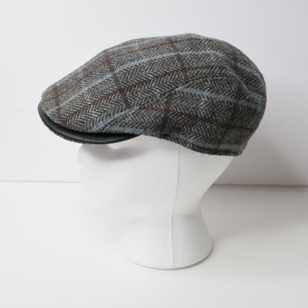 Beagle Essex Wool Flat Cap Gray Herringbone Plaid Made in Italy M Gentleman - Picture 2 of 8